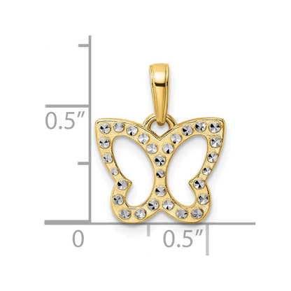 14K Gelbgold und Weißgold mit Rhodinierung, Diamantschliff-Schmetterlings-Anhänger