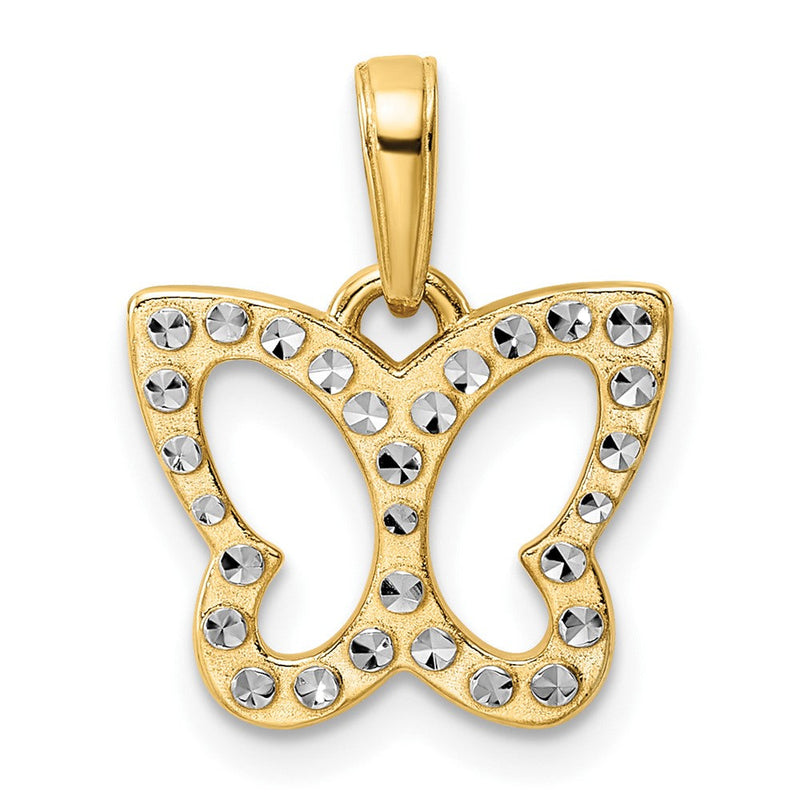 14K Gelbgold und Weißgold mit Rhodinierung, Diamantschliff-Schmetterlings-Anhänger