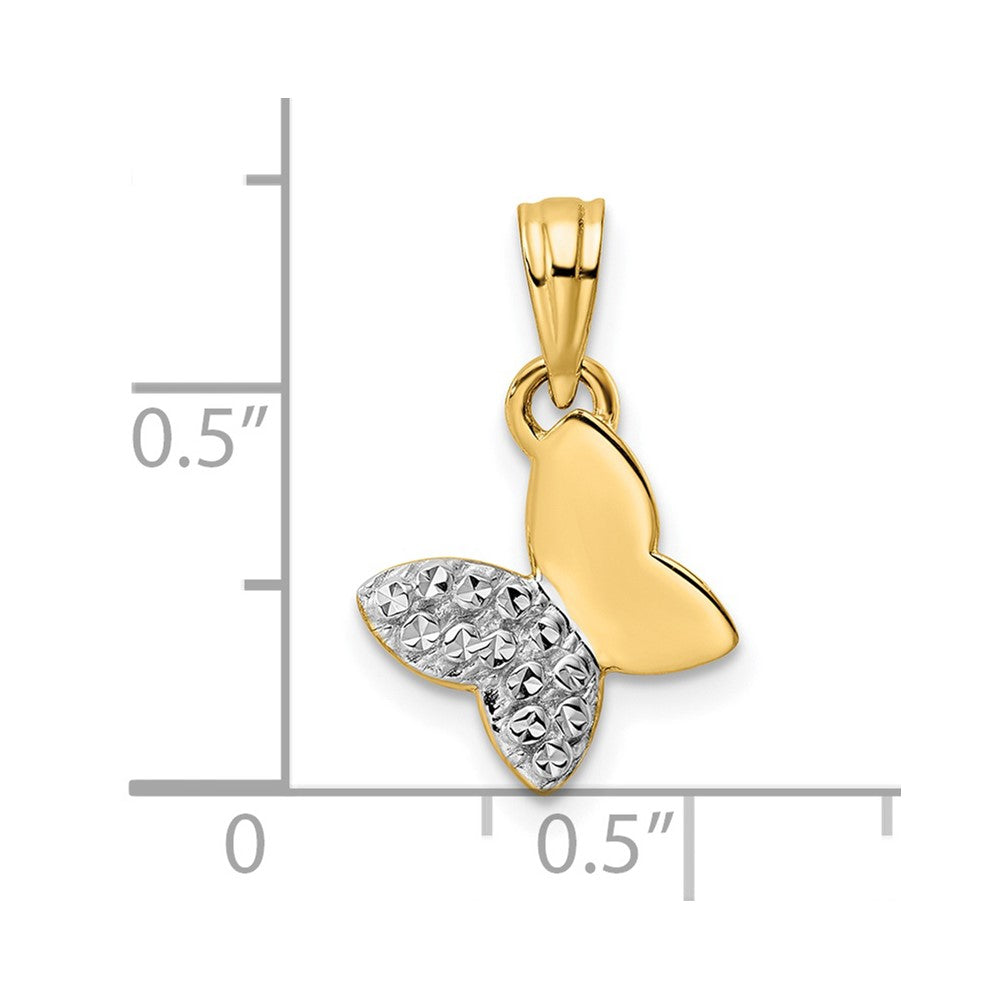 14K Gelb- und Weißgold mit weißem Rhodium, halb diamantgeschliffener Schmetterlings-Anhänger