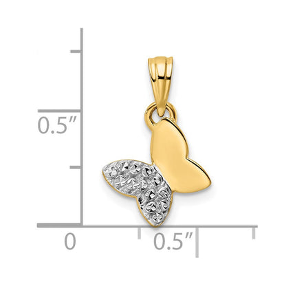 14K Gelb- und Weißgold mit weißem Rhodium, halb diamantgeschliffener Schmetterlings-Anhänger