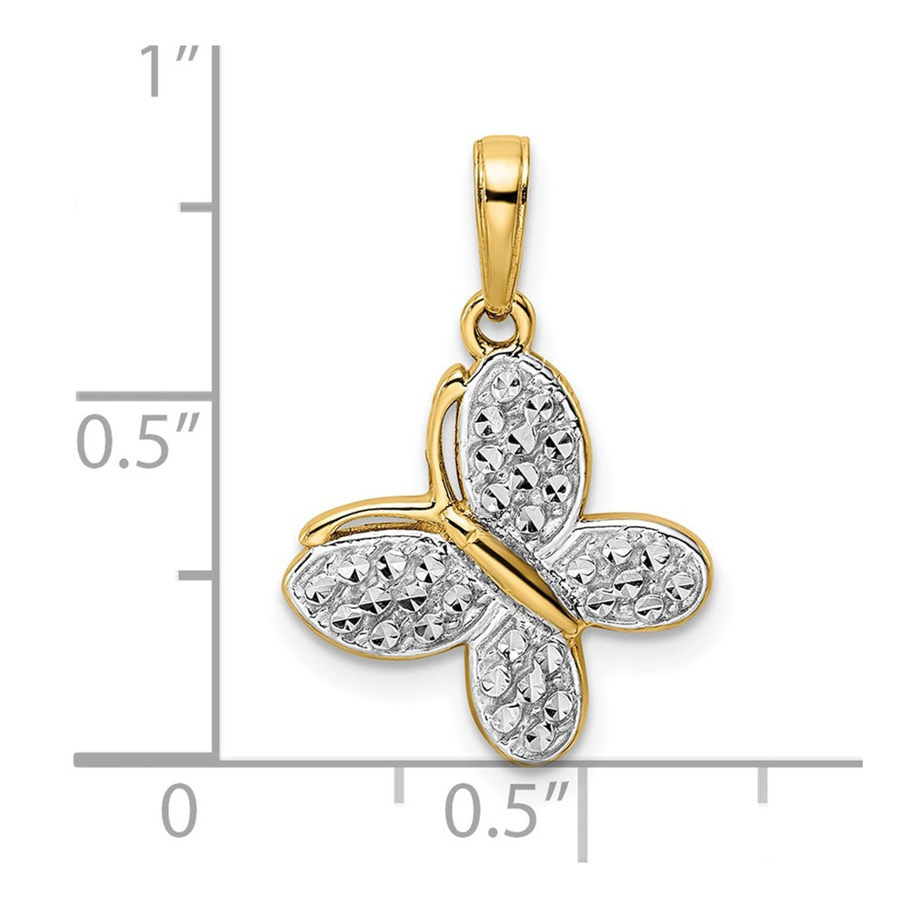 14K Gelb- und Rhodiumgold sowie Weißrhodium diamantgeschliffener Fantasie-Schmetterling-Anhänger