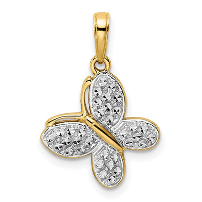 14K Gelb- und Rhodiumgold sowie Weißrhodium diamantgeschliffener Fantasie-Schmetterling-Anhänger