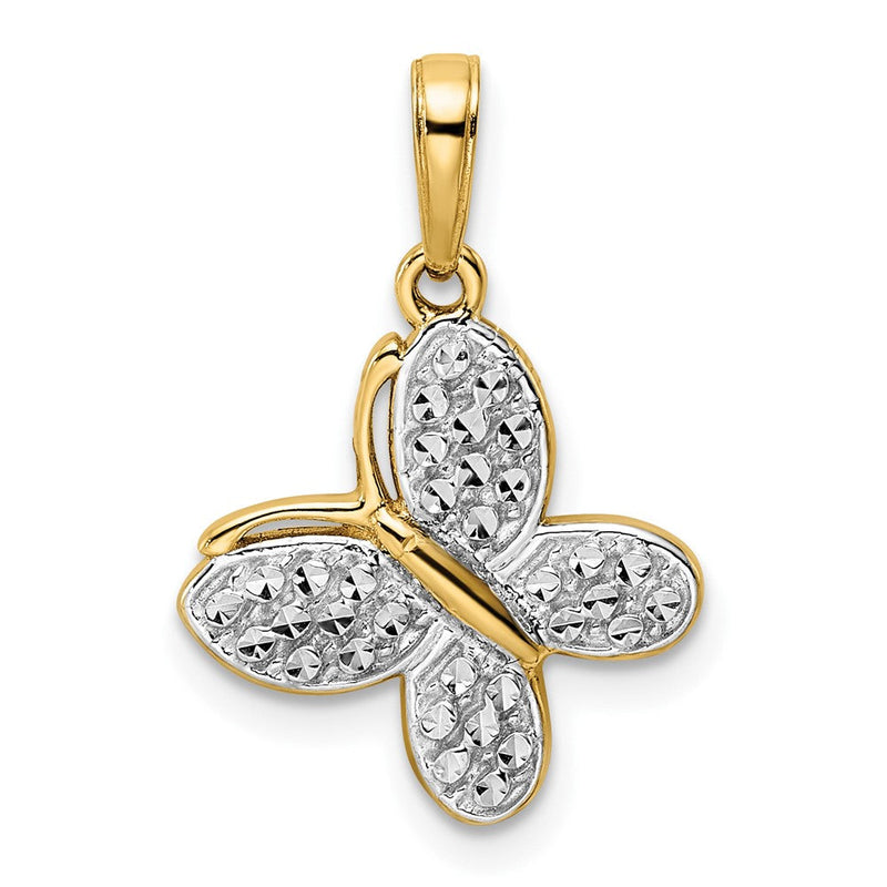 14K Gelb- und Rhodiumgold sowie Weißrhodium diamantgeschliffener Fantasie-Schmetterling-Anhänger