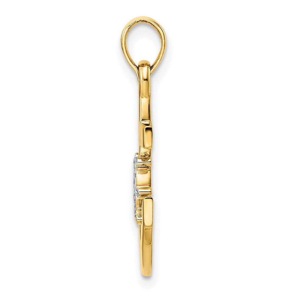14K Gelb- und Rhodiumgold/Weißrhodium diamantierter Anker- und Steuerradanhänger