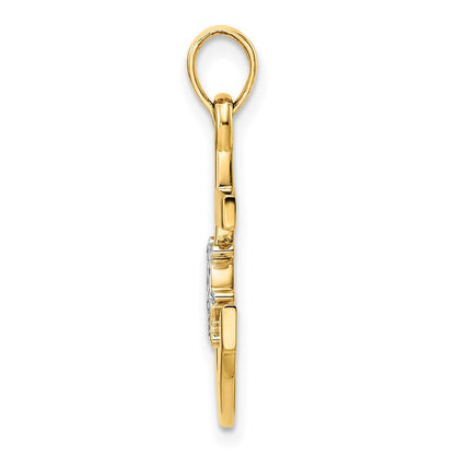 14K Gelb- und Rhodiumgold/Weißrhodium diamantierter Anker- und Steuerradanhänger