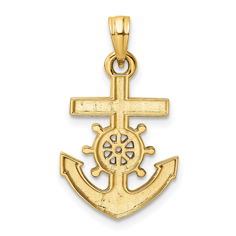 14K Gelb- und Rhodiumgold/Weißrhodium diamantierter Anker- und Steuerradanhänger