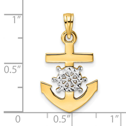 14K Gelb- und Rhodiumgold/Weißrhodium diamantierter Anker- und Steuerradanhänger