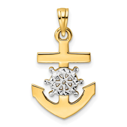14K Gelb- und Rhodiumgold/Weißrhodium diamantierter Anker- und Steuerradanhänger