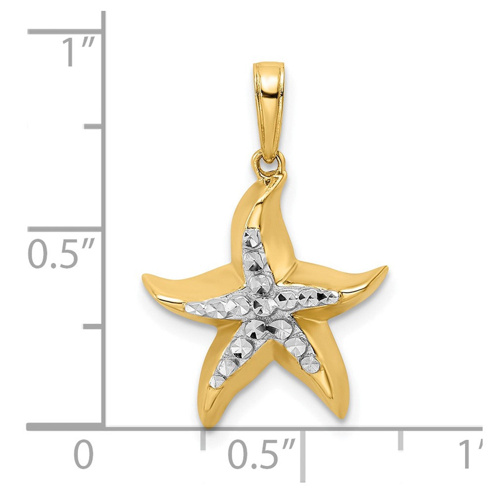 14K Gelbgold und Weißgold mit Rhodium-Beschichtung, diamantgeschliffener Seestern-Anhänger