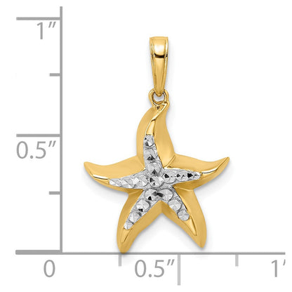 14K Gelbgold und Weißgold mit Rhodium-Beschichtung, diamantgeschliffener Seestern-Anhänger