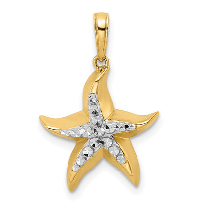 14K Gelbgold und Weißgold mit Rhodium-Beschichtung, diamantgeschliffener Seestern-Anhänger