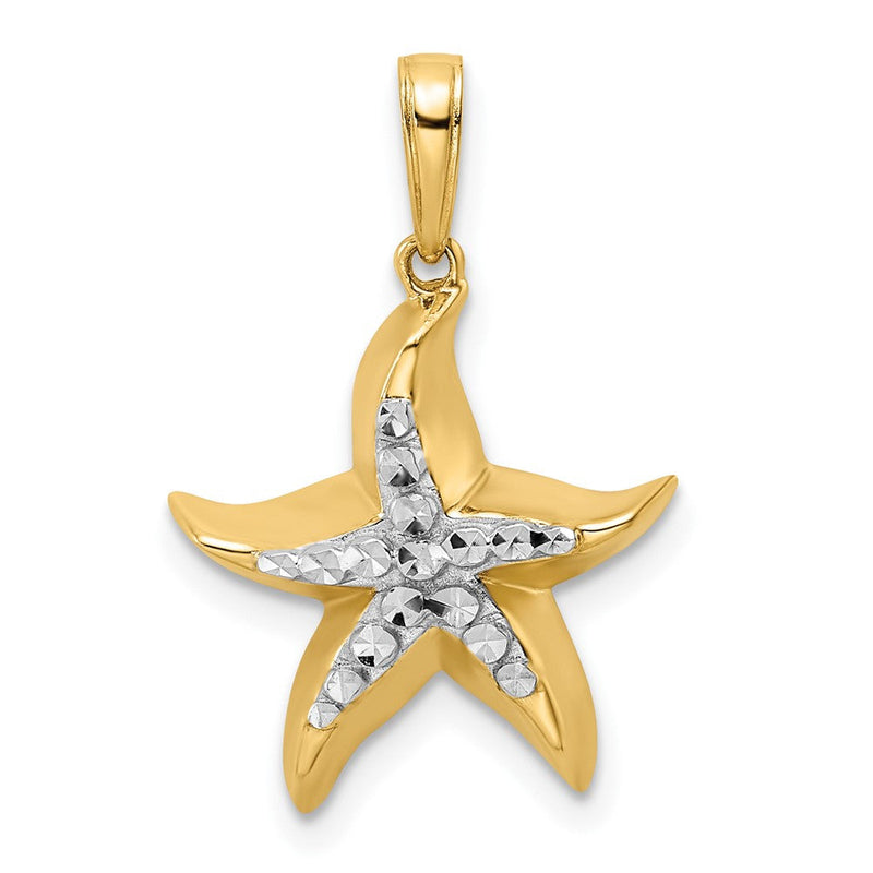 14K Gelbgold und Weißgold mit Rhodium-Beschichtung, diamantgeschliffener Seestern-Anhänger