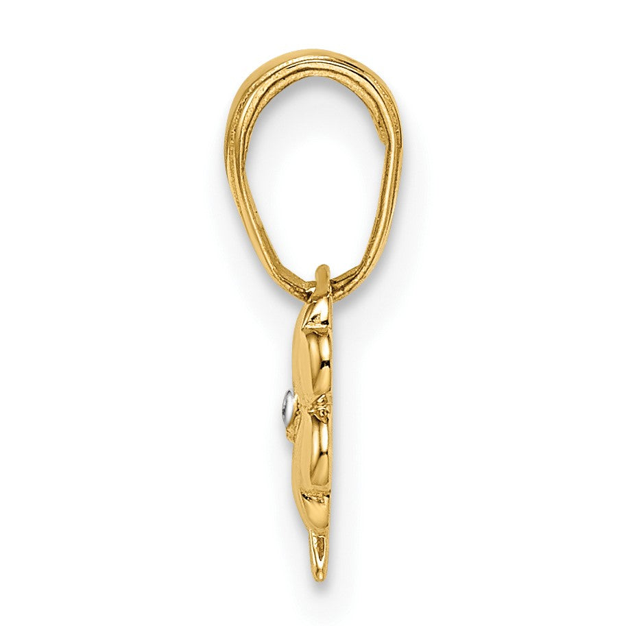 14K Gelb & Rhodium Weiß Diamantiert 4 Blatt Klee Anhänger
