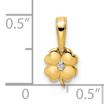 14K Gelb & Rhodium Weiß Diamantiert 4 Blatt Klee Anhänger