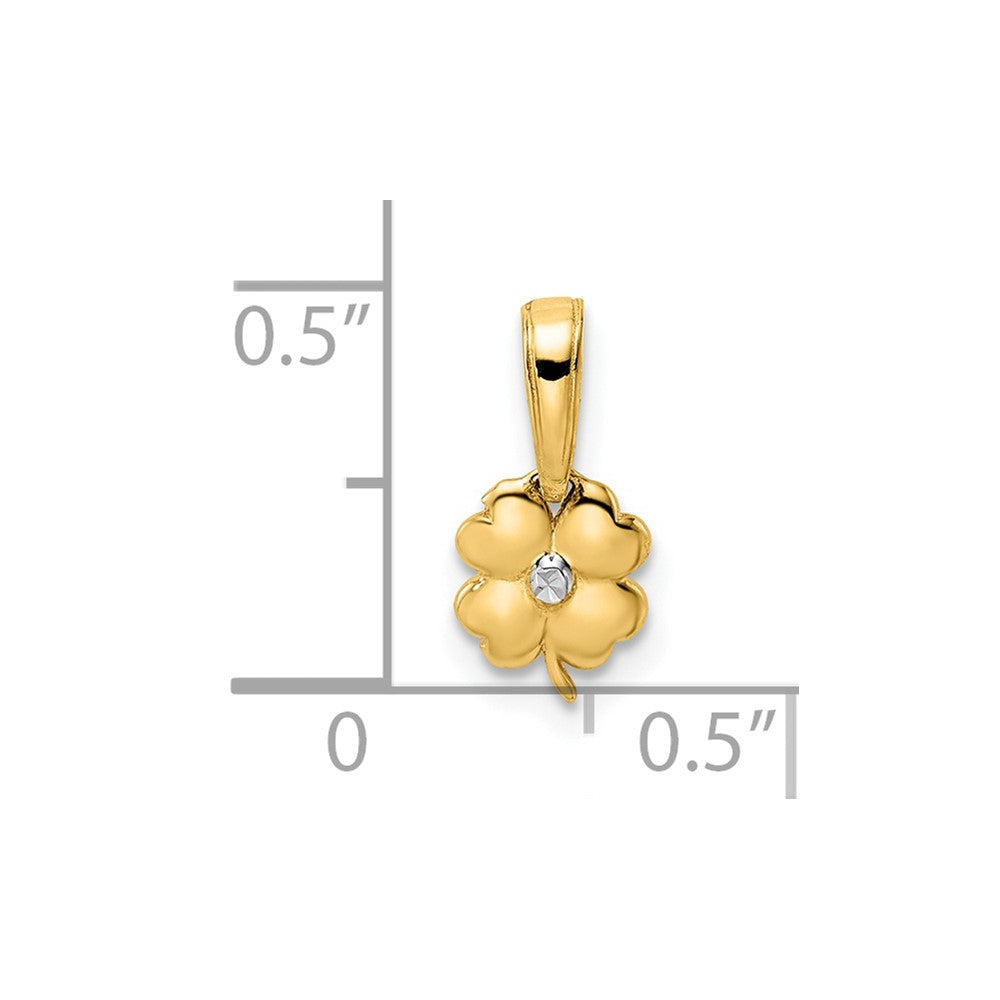 14K Gelb & Rhodium Weiß Diamantiert 4 Blatt Klee Anhänger