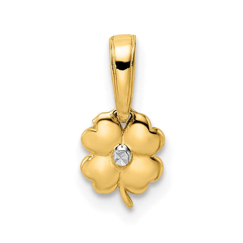14K Gelb & Rhodium Weiß Diamantiert 4 Blatt Klee Anhänger