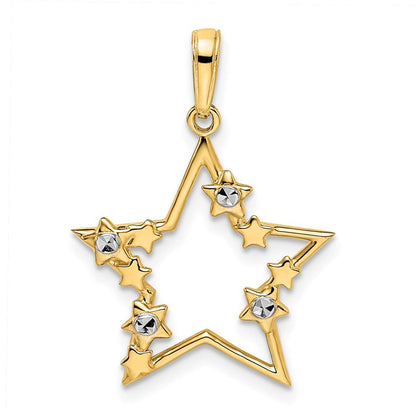 14K Gelb & Rhodium Gold & Weiß Rhodium Diamantiert Sterne Anhänger