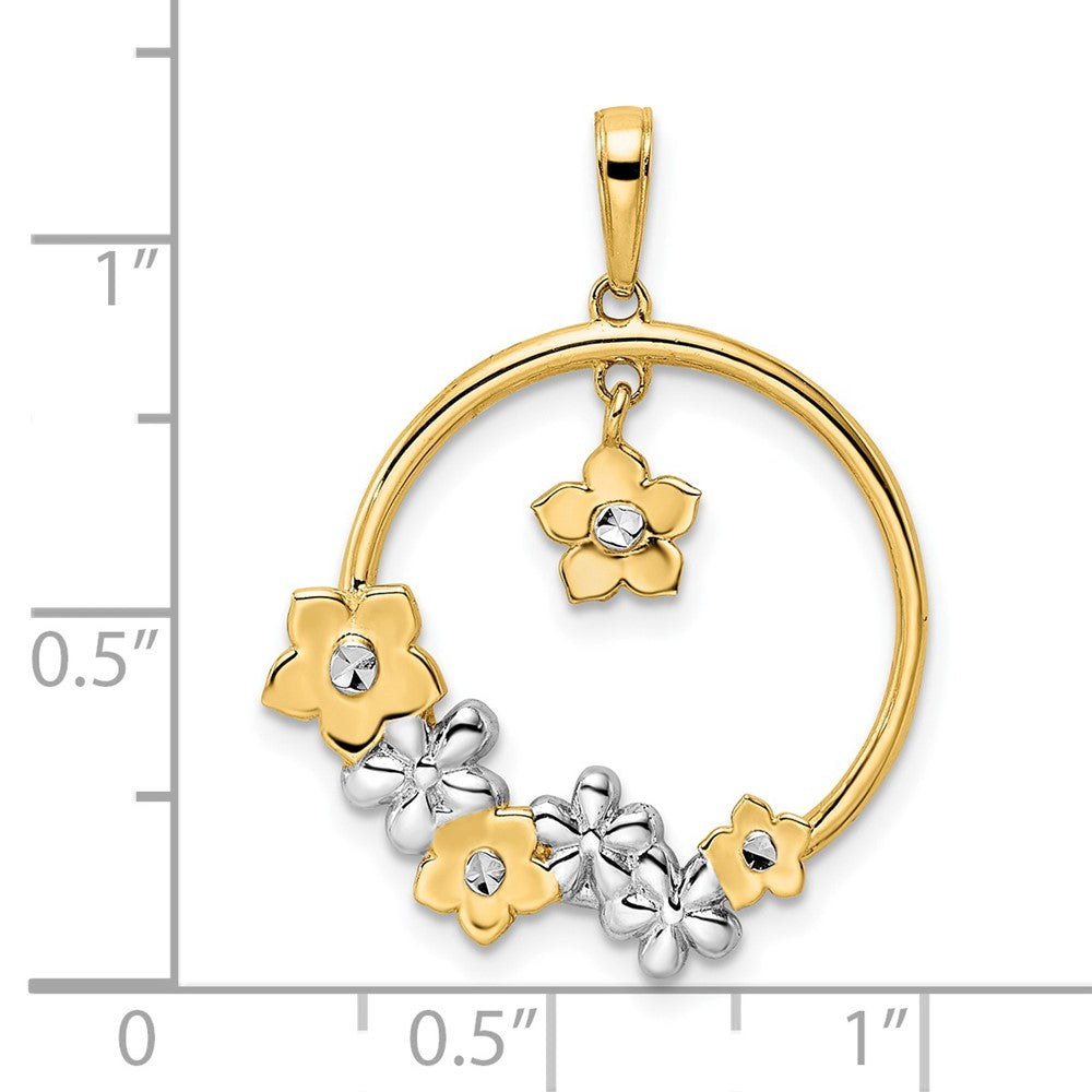 14K Gelb- und Rhodiumgold sowie Weißrhodium Diamant-Schliff Blumen-Anhänger