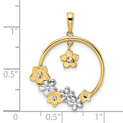 14K Gelb- und Rhodiumgold sowie Weißrhodium Diamant-Schliff Blumen-Anhänger