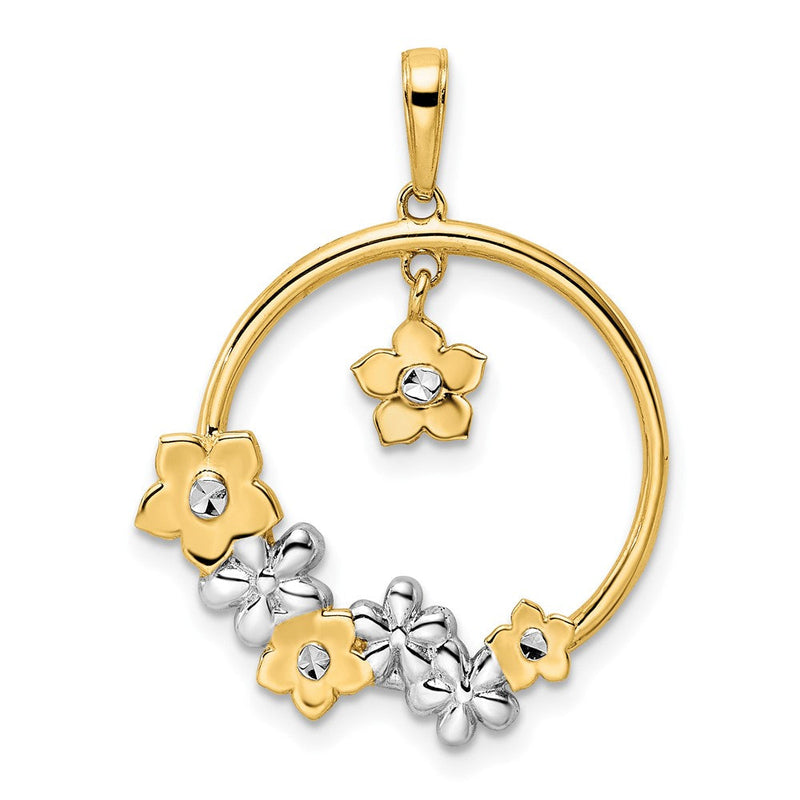 14K Gelb- und Rhodiumgold sowie Weißrhodium Diamant-Schliff Blumen-Anhänger