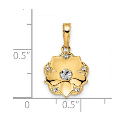 14 Karat Gelb- und Rhodiumgold sowie Weißrhodium Diamant-geschliffener Blumen-Anhänger