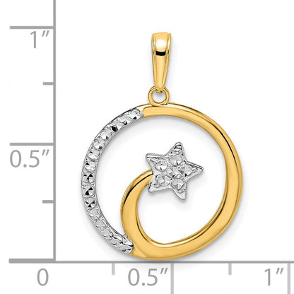 14K Gelbgold & Rhodium & Weißrhodium diamantierter Sternschnuppen-Anhänger