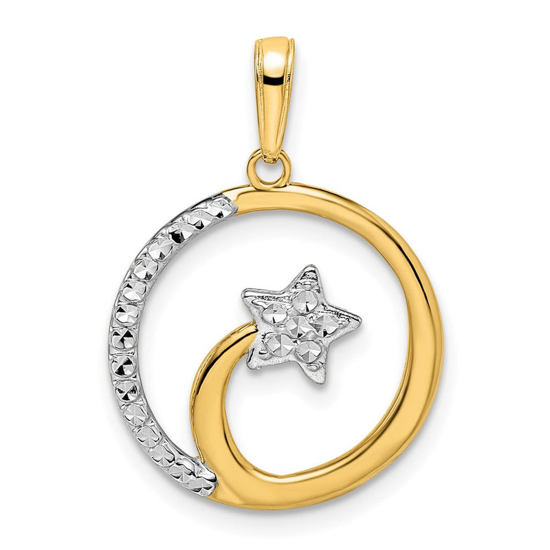 14K Gelbgold & Rhodium & Weißrhodium diamantierter Sternschnuppen-Anhänger