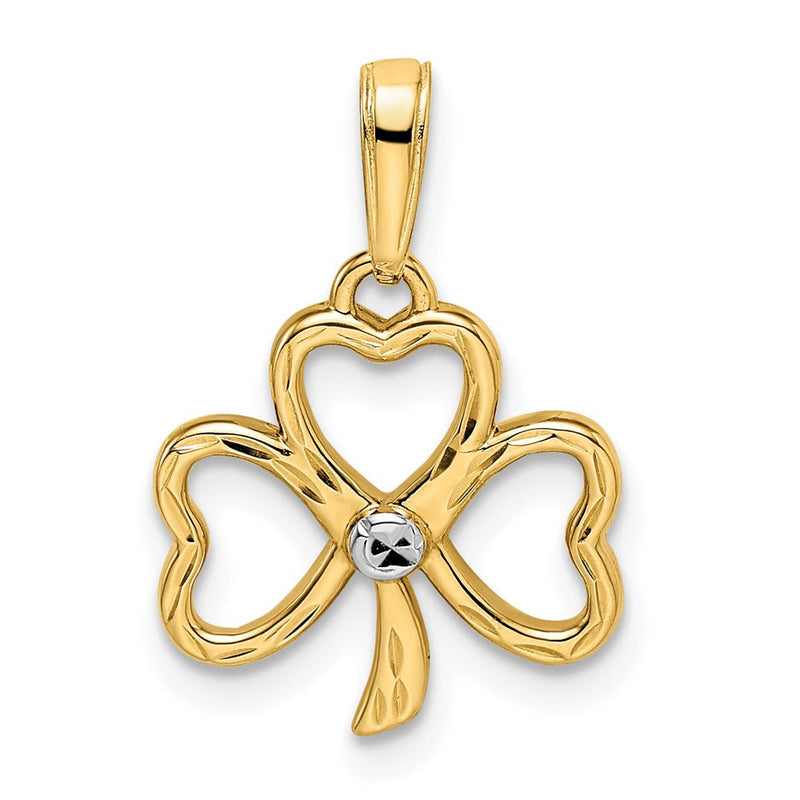 14K Gelb & Rhodium und Weiß Diamantiert Klee Anhänger