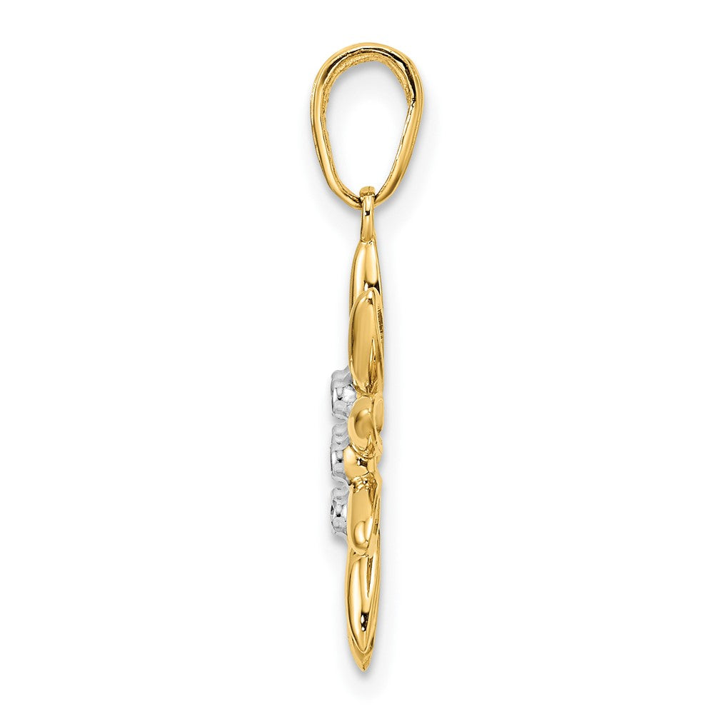14K Gelb- & Rhodiumgold und Weißrhodium Diamantschliff-Blumenanhänger