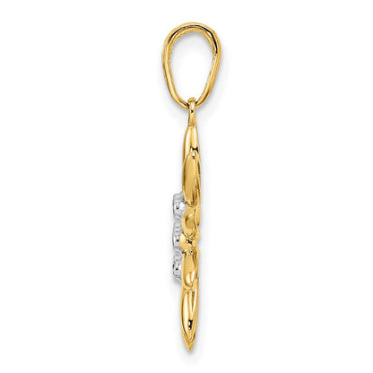 14K Gelb- & Rhodiumgold und Weißrhodium Diamantschliff-Blumenanhänger