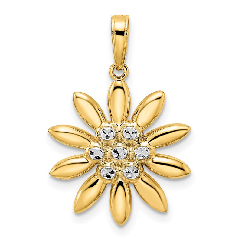 14K Gelb- & Rhodiumgold und Weißrhodium Diamantschliff-Blumenanhänger