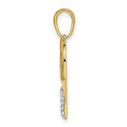 14K Gelb- und Rhodiumgold sowie Weißrhodium-Diamantschliff-Blumenherz-Anhänger