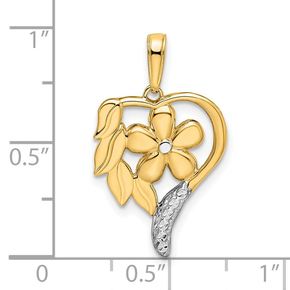 14K Gelb- und Rhodiumgold sowie Weißrhodium-Diamantschliff-Blumenherz-Anhänger