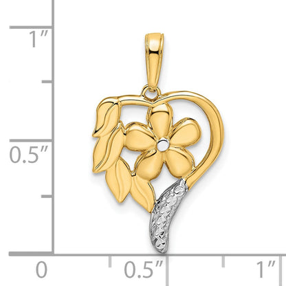 14K Gelb- und Rhodiumgold sowie Weißrhodium-Diamantschliff-Blumenherz-Anhänger