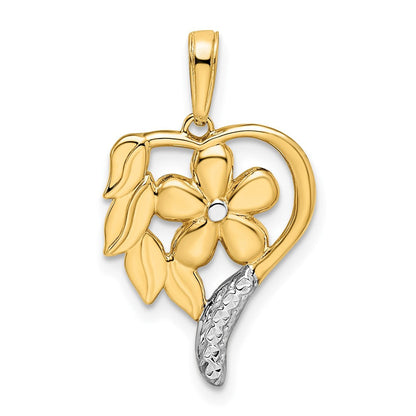 14K Gelb- und Rhodiumgold sowie Weißrhodium-Diamantschliff-Blumenherz-Anhänger
