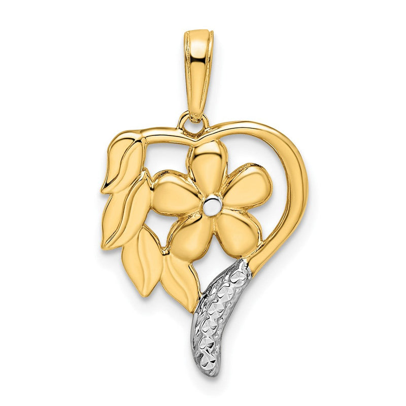 14K Gelb- und Rhodiumgold sowie Weißrhodium-Diamantschliff-Blumenherz-Anhänger