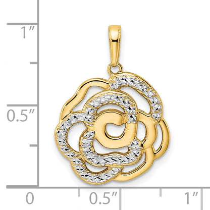 14 Karat Gelb- und Rhodiumgold sowie Weißrhodium Diamantgeschliffener Blumen-Anhänger