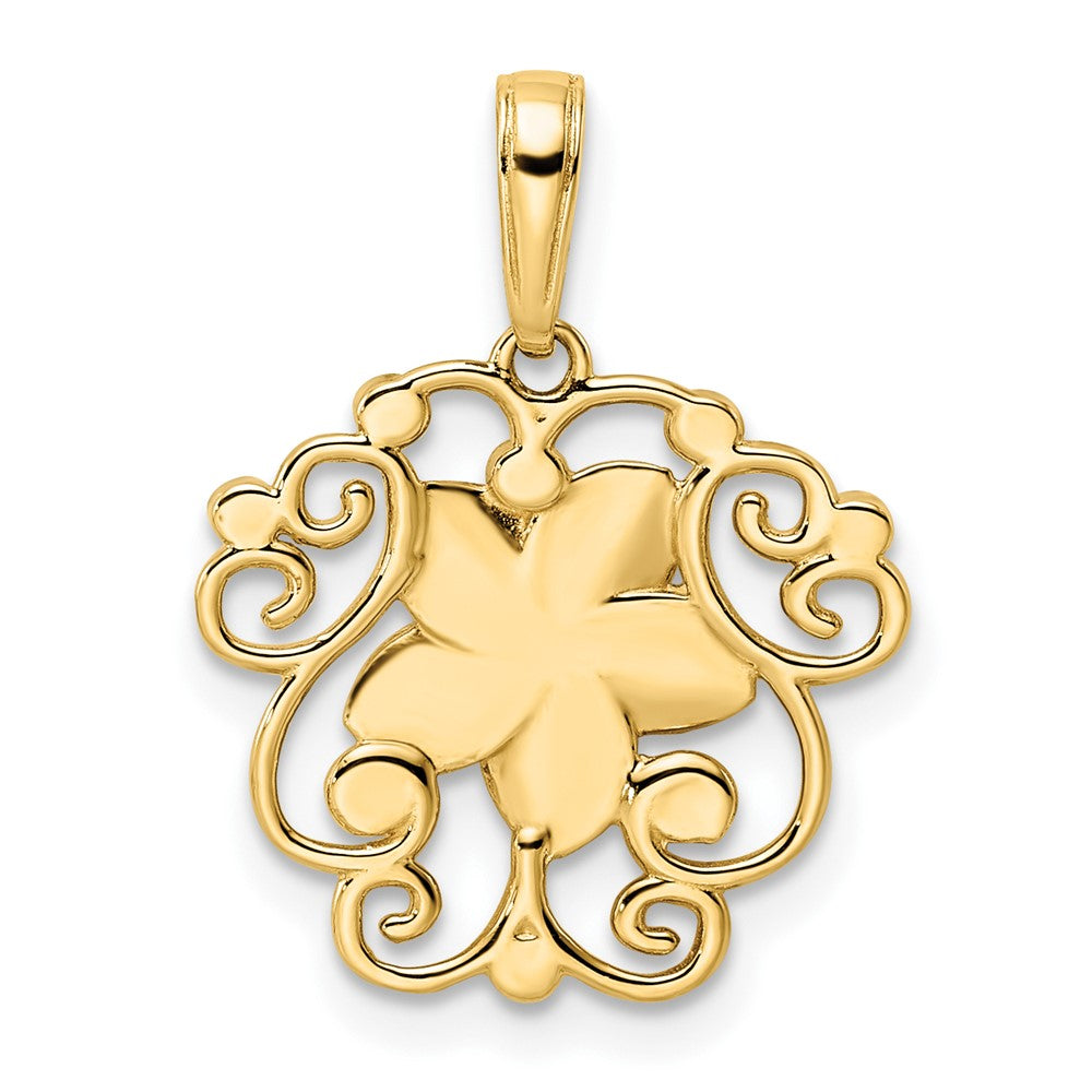 14 Karat Gelb- und Rhodium-Gold sowie Weißrhodium Diamantgeschliffener Blumen-Anhänger