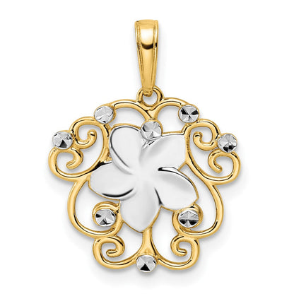 14 Karat Gelb- und Rhodium-Gold sowie Weißrhodium Diamantgeschliffener Blumen-Anhänger