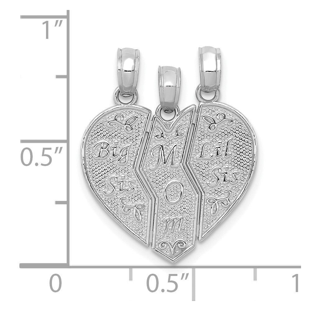 14K Weißgold Break-apart Big Sis-mom-lil Sis Charm