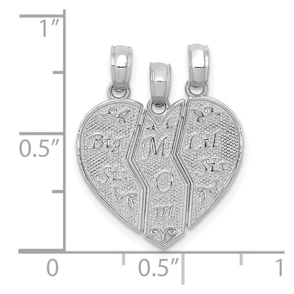 14K Weißgold Break-apart Big Sis-mom-lil Sis Charm