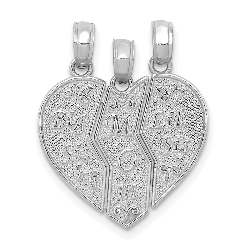 14K Weißgold Break-apart Big Sis-mom-lil Sis Charm