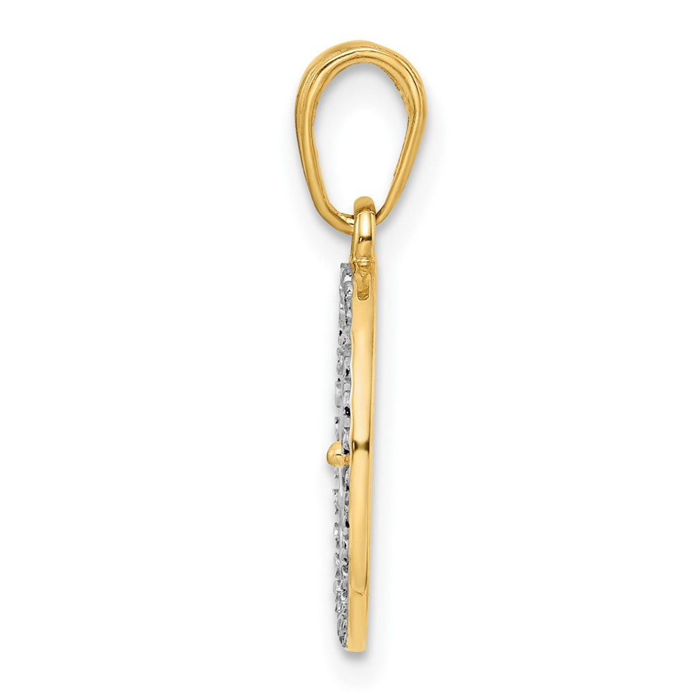 14K Gelbgold & Rhodium-Gold mit Weißrhodium, diamantierter Vierblättriges-Kleeblatt-Anhänger