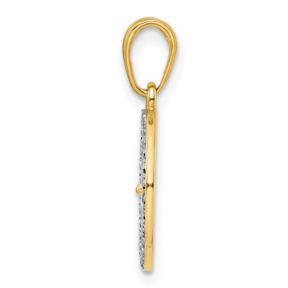 14K Gelbgold & Rhodium-Gold mit Weißrhodium, diamantierter Vierblättriges-Kleeblatt-Anhänger