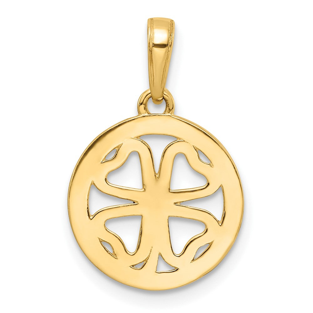 14K Gelbgold & Rhodium-Gold mit Weißrhodium, diamantierter Vierblättriges-Kleeblatt-Anhänger