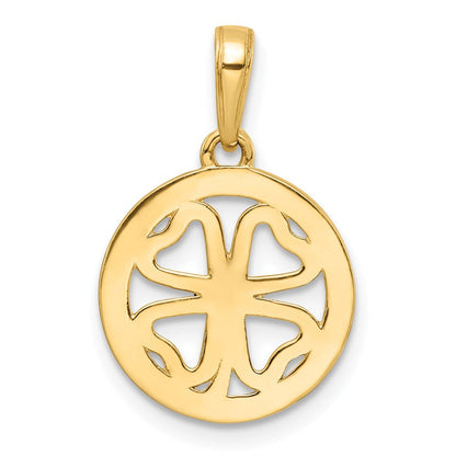 14K Gelbgold & Rhodium-Gold mit Weißrhodium, diamantierter Vierblättriges-Kleeblatt-Anhänger