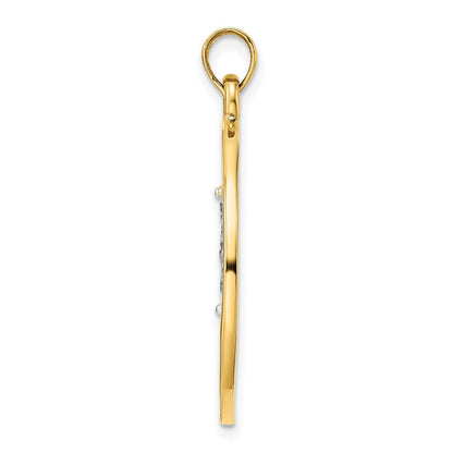 14K Gelbgold mit Rhodium, Weiß- und Rosérhodium, diamantierte Kleeblätter Kreis-Anhänger
