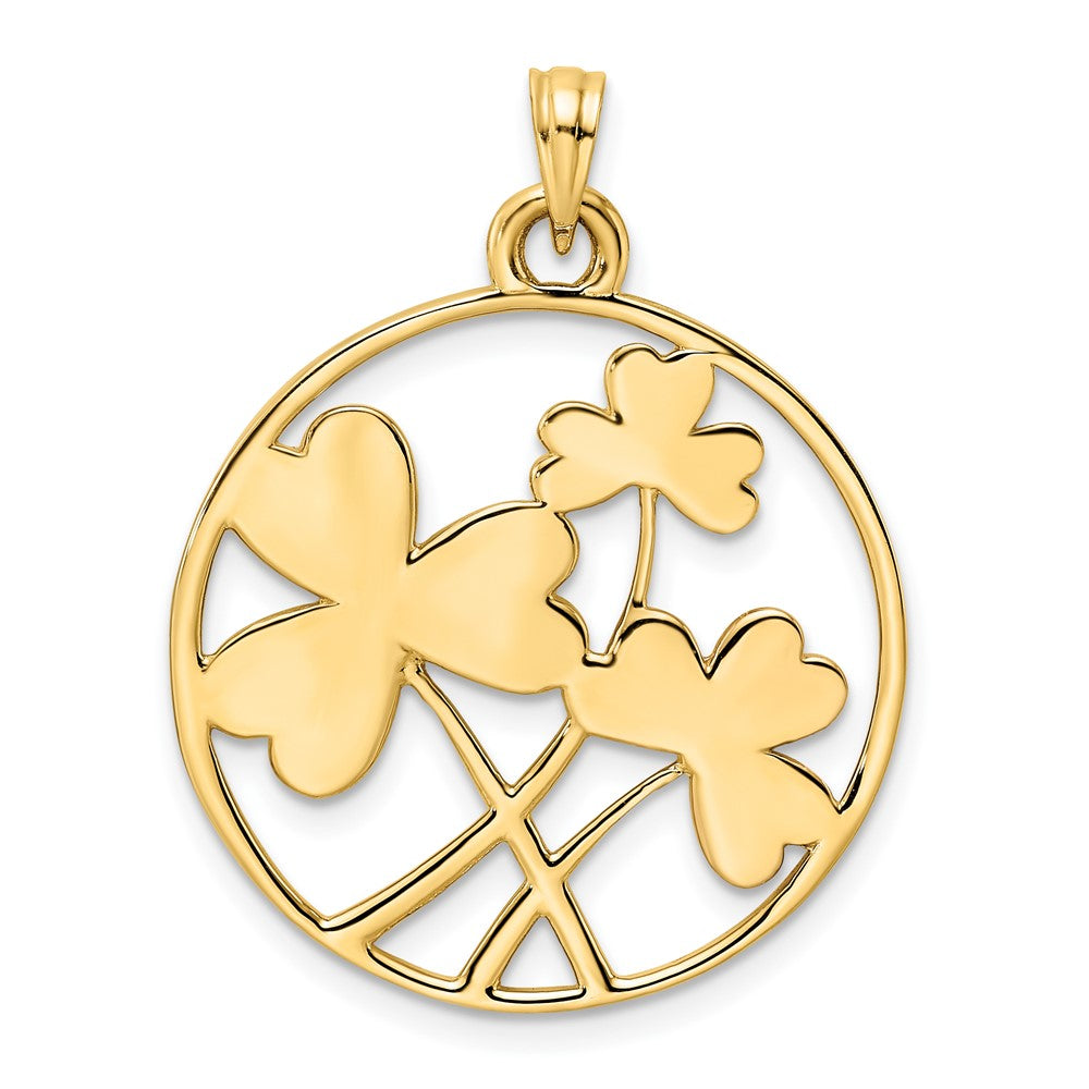14K Gelbgold mit Rhodium, Weiß- und Rosérhodium, diamantierte Kleeblätter Kreis-Anhänger