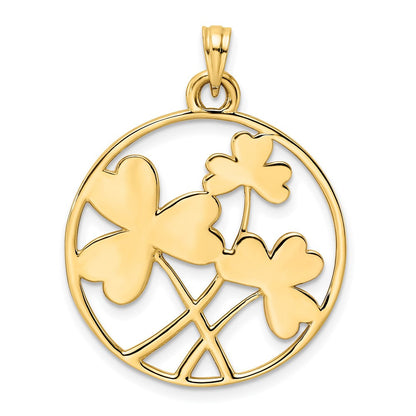 14K Gelbgold mit Rhodium, Weiß- und Rosérhodium, diamantierte Kleeblätter Kreis-Anhänger