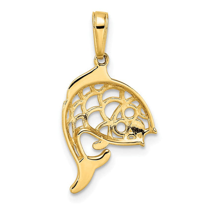 14K Gelb & Rhodium und Weiß Diamantiert Fisch Anhänger